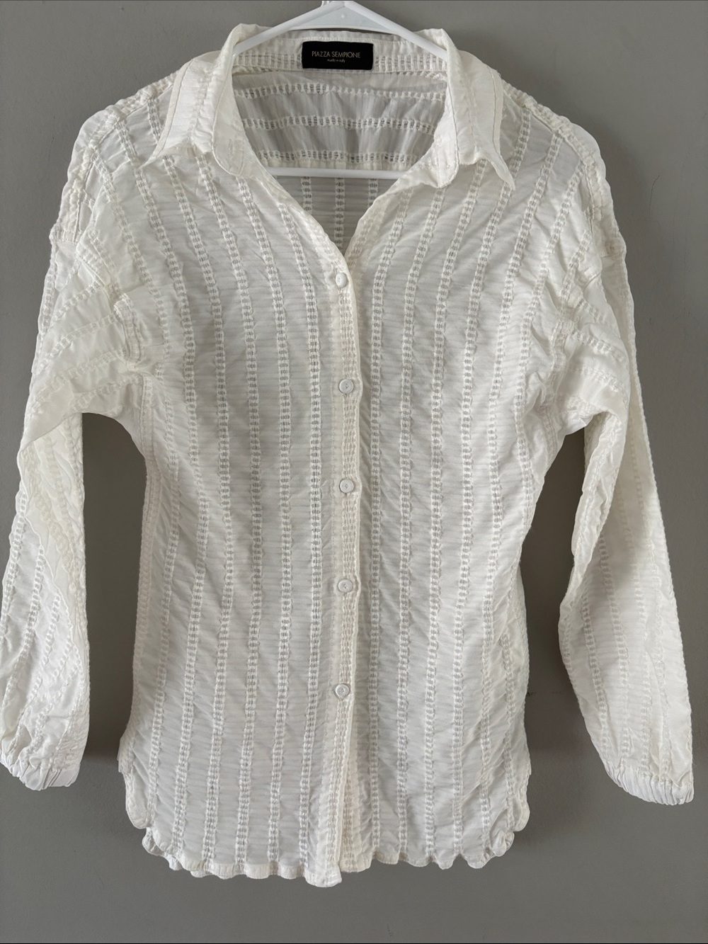 Piazza Sempione White Textured Stripe Button-Down Shirt